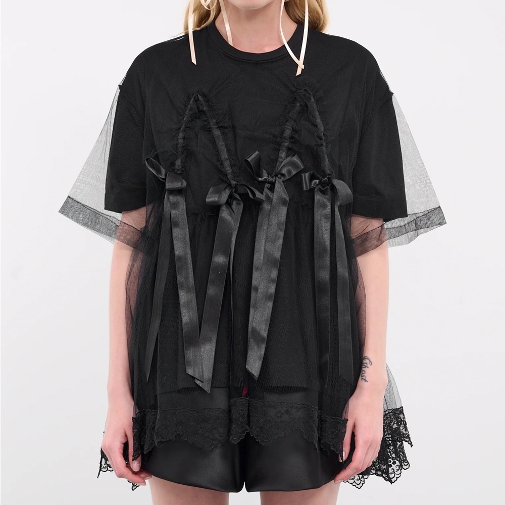 SIMONE ROCHA RUCHED NET OVERLAY TEE size M